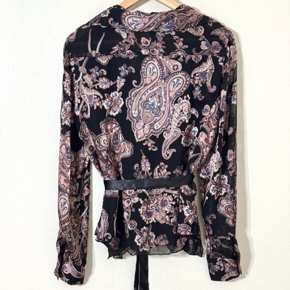 Vtg Y2K Silk Beaded Paisley Wrap Top Jacket Floral Tie Belt Whimsigoth Witchy - Picture 4 of 15